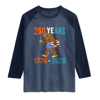 Bigfoot America 250 Raglan Shirt Funny Sasquatch American Flag Fireworks Fourth of July