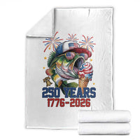 America 250th Fishing Throw Blanket Patriotic Bass Fish American Flag