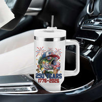America 250th Fishing Tumbler With Handle Patriotic Bass Fish American Flag