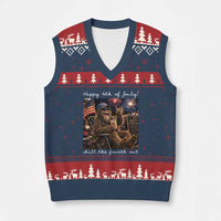 4th of July Bigfoot V-Neck Knit Sweater Vest Patriotic Sasquatch American Flag Party Festival