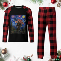 Bigfoot Patriotic 250 Years of Freedom Plaid Pajama Set American USA Flag Stary Night