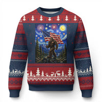 Bigfoot Patriotic 250 Years of Freedom Ugly Christmas Sweater American USA Flag Stary Night