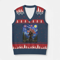 Bigfoot Patriotic 250 Years of Freedom V-Neck Knit Sweater Vest American USA Flag Stary Night