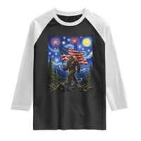 Bigfoot Patriotic 250 Years of Freedom Raglan Shirt American USA Flag Stary Night