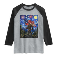 Bigfoot Patriotic 250 Years of Freedom Raglan Shirt American USA Flag Stary Night
