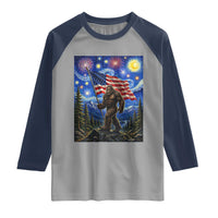 Bigfoot Patriotic 250 Years of Freedom Raglan Shirt American USA Flag Stary Night