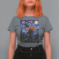 Bigfoot Patriotic 250 Years of Freedom T Shirt For Women American USA Flag Stary Night