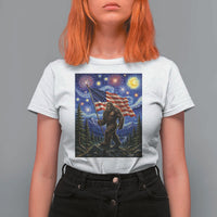 Bigfoot Patriotic 250 Years of Freedom T Shirt For Women American USA Flag Stary Night