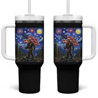 Bigfoot Patriotic 250 Years of Freedom Tumbler With Handle American USA Flag Stary Night