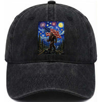 Bigfoot Patriotic 250 Years of Freedom Washed Cotton Baseball Cap American USA Flag Stary Night