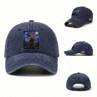 Bigfoot Patriotic 250 Years of Freedom Washed Cotton Baseball Cap American USA Flag Stary Night