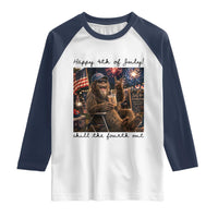 Funny Bigfoot 4th of July Raglan Shirt Patriotic Sasquatch American Flag Party Festival