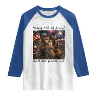 Funny Bigfoot 4th of July Raglan Shirt Patriotic Sasquatch American Flag Party Festival