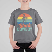 Black Cowboy Sunset T Shirt For Kid Western Rodeo Cross - Wonder Print Shop