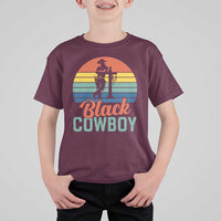 Black Cowboy Sunset T Shirt For Kid Western Rodeo Cross - Wonder Print Shop