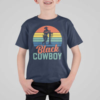 Black Cowboy Sunset T Shirt For Kid Western Rodeo Cross - Wonder Print Shop