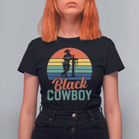 Black Cowboy Sunset T Shirt For Women Western Rodeo Cross - Wonder Print Shop
