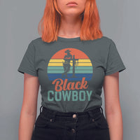 Black Cowboy Sunset T Shirt For Women Western Rodeo Cross - Wonder Print Shop