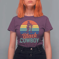 Black Cowboy Sunset T Shirt For Women Western Rodeo Cross - Wonder Print Shop