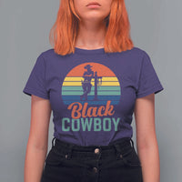 Black Cowboy Sunset T Shirt For Women Western Rodeo Cross - Wonder Print Shop