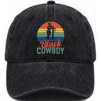 Black Cowboy Sunset Washed Cotton Baseball Cap Western Rodeo Cross