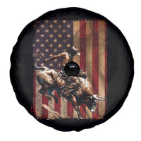 Black Cowboy Bull Rider Spare Tire Cover Western Rodeo Patriotic American Flag - Wonder Print Shop
