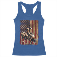 Black Cowboy Bull Rider Racerback Tank Top Western Rodeo Patriotic American Flag - Wonder Print Shop