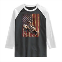 Black Cowboy Bull Rider Raglan Shirt Western Rodeo Patriotic American Flag - Wonder Print Shop