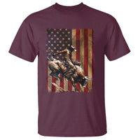 Black Cowboy Bull Rider T Shirt Western Rodeo Patriotic American Flag - Wonder Print Shop
