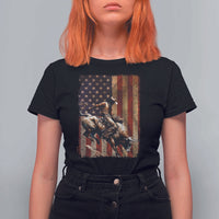 Black Cowboy Bull Rider T Shirt For Women Western Rodeo Patriotic American Flag - Wonder Print Shop