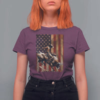 Black Cowboy Bull Rider T Shirt For Women Western Rodeo Patriotic American Flag - Wonder Print Shop