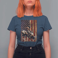 Black Cowboy Bull Rider T Shirt For Women Western Rodeo Patriotic American Flag - Wonder Print Shop