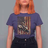 Black Cowboy Bull Rider T Shirt For Women Western Rodeo Patriotic American Flag - Wonder Print Shop
