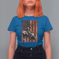Black Cowboy Bull Rider T Shirt For Women Western Rodeo Patriotic American Flag - Wonder Print Shop
