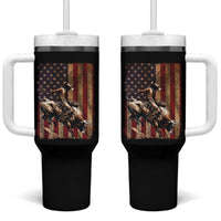 Black Cowboy Bull Rider Tumbler With Handle Western Rodeo Patriotic American Flag
