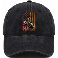 Black Cowboy Bull Rider Washed Cotton Baseball Cap Western Rodeo Patriotic American Flag