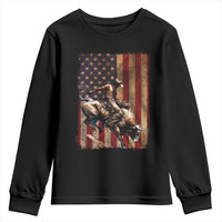 Black Cowboy Bull Rider Youth Sweatshirt Western Rodeo Patriotic American Flag - Wonder Print Shop