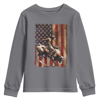 Black Cowboy Bull Rider Youth Sweatshirt Western Rodeo Patriotic American Flag - Wonder Print Shop