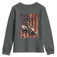 Black Cowboy Bull Rider Youth Sweatshirt Western Rodeo Patriotic American Flag - Wonder Print Shop