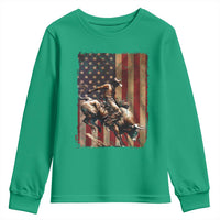 Black Cowboy Bull Rider Youth Sweatshirt Western Rodeo Patriotic American Flag - Wonder Print Shop
