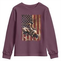 Black Cowboy Bull Rider Youth Sweatshirt Western Rodeo Patriotic American Flag - Wonder Print Shop