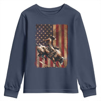 Black Cowboy Bull Rider Youth Sweatshirt Western Rodeo Patriotic American Flag - Wonder Print Shop
