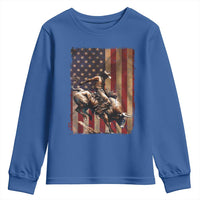 Black Cowboy Bull Rider Youth Sweatshirt Western Rodeo Patriotic American Flag - Wonder Print Shop