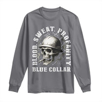 Skull Smoking Long Sleeve Shirt Blood Sweat Profanity Blue Collar - Wonder Print Shop