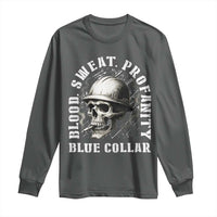Skull Smoking Long Sleeve Shirt Blood Sweat Profanity Blue Collar - Wonder Print Shop