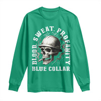 Skull Smoking Long Sleeve Shirt Blood Sweat Profanity Blue Collar - Wonder Print Shop