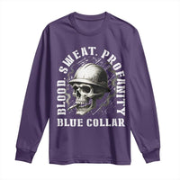 Skull Smoking Long Sleeve Shirt Blood Sweat Profanity Blue Collar - Wonder Print Shop