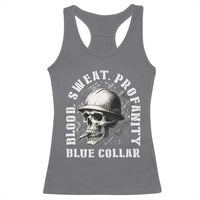Skull Smoking Racerback Tank Top Blood Sweat Profanity Blue Collar - Wonder Print Shop