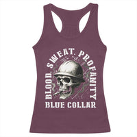 Skull Smoking Racerback Tank Top Blood Sweat Profanity Blue Collar - Wonder Print Shop