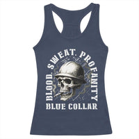 Skull Smoking Racerback Tank Top Blood Sweat Profanity Blue Collar - Wonder Print Shop